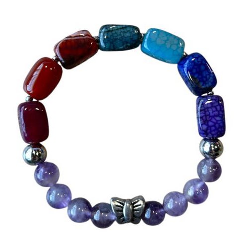 Women's bracelet Rainbow Agate with stainless steel butterfly bead