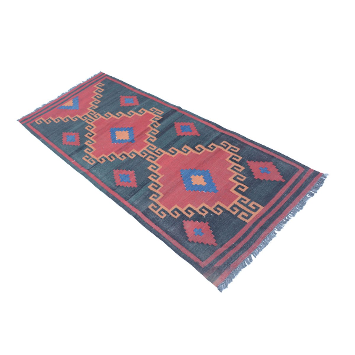 Nowoczesny, czerwono-szary dywan Kilim