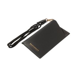 RB1087A | Brillen-/Smartphone-Halter mit Schultergurt, hergestellt in Italien aus echtem, glattem, mattem Leder. Schwarze Farbe