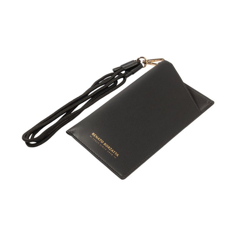 RB1087A | Brillen-/Smartphone-Halter mit Schultergurt, hergestellt in Italien aus echtem, glattem, mattem Leder. Schwarze Farbe
