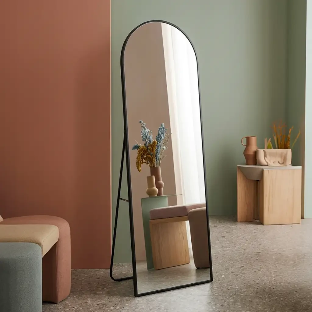 Boogspiegel Kaja Zwart met Staander 47x160 cm