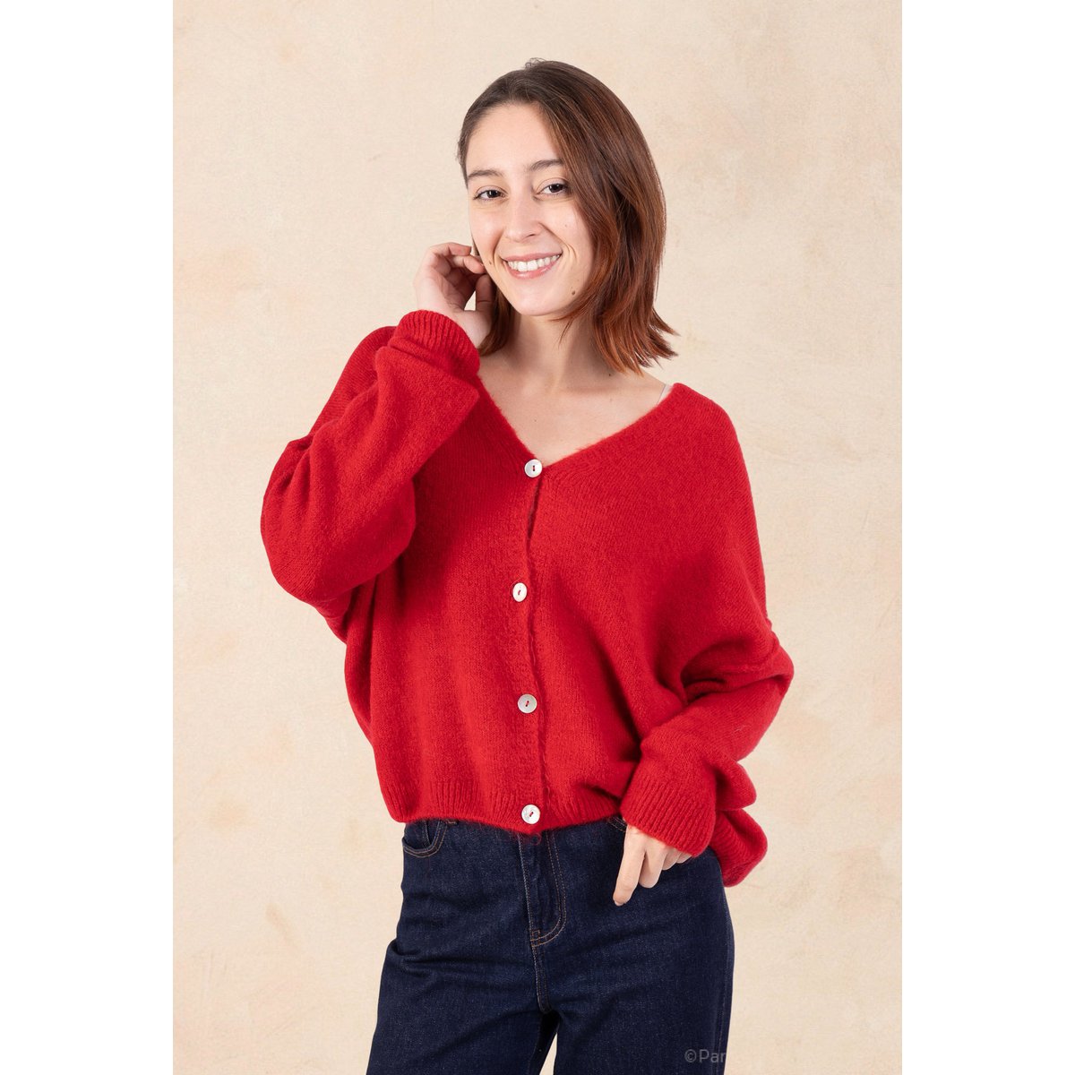 Cardigan Femme - Qualité Premium – Col V Profond en Maille Douce avec Boutons- ALPAGA/ LAINE - 23050