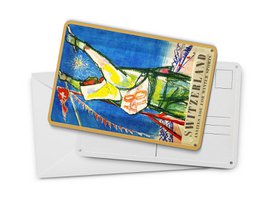Tin postcard travel 10x14 cm Switzerland invites for winter sport decorative sign