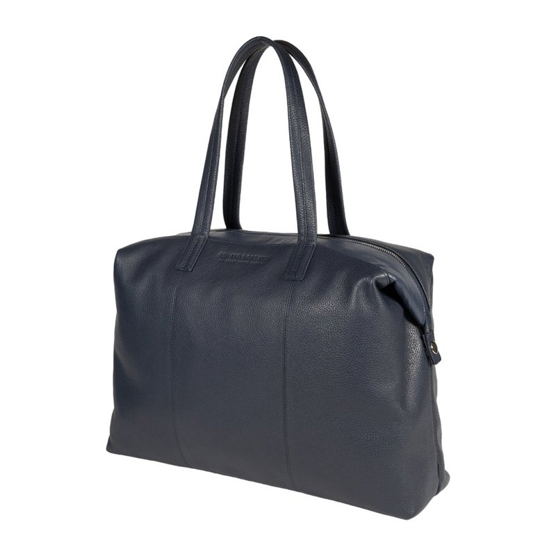 RB2004D | Borsa Shopping Trasformabile in Bauletto in Vera Pelle pieno fiore, grana dollaro/leggera. Doppio manico. Colore Blu. Dimensioni: cm 43 x 36 x 14. Confezione: Sacchetto in Tessuto non Tessuto