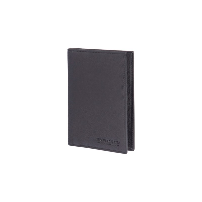 RB10722A | Dokumenten-/Reisepasshülle aus echtem Vollnarbenleder mit leichter Narbung. Schwarze Farbe. Maße geschlossen: 10 x 14 x 1 cm