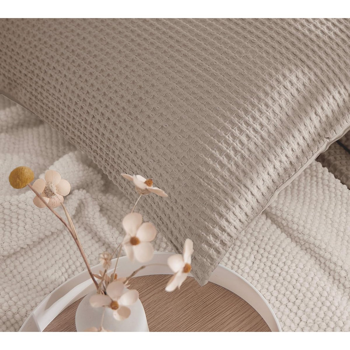 Bed linen with waffle structure 3-part: duvet cover 200x200cm + 2x pillow cover 80x80cm