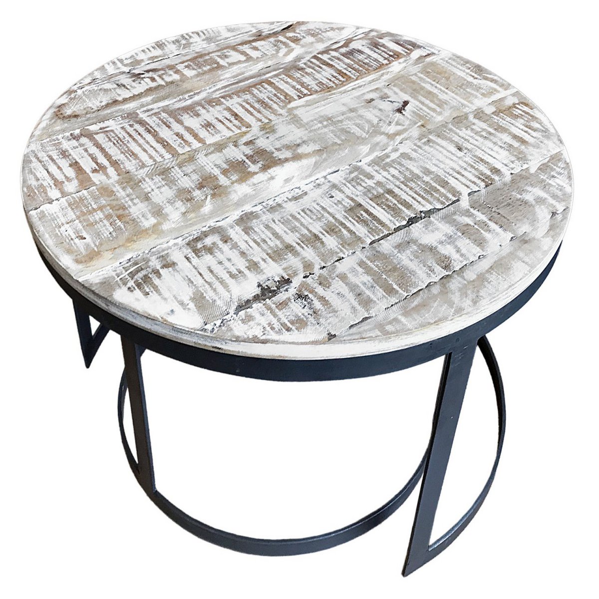 Mesa de centro, juego de 2, mesa auxiliar, mesa de salón, estructura redonda de metal Austin, plata antigua o negro