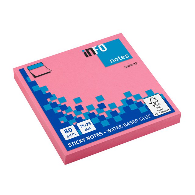 Info notes 75x75mm fel roze 80 blad