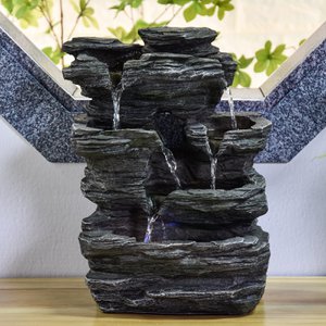 Zimmerbrunnen – Pietra – natürliches Dekor – Felsimitation und buntes LED-Licht – kaskadierender Fluss