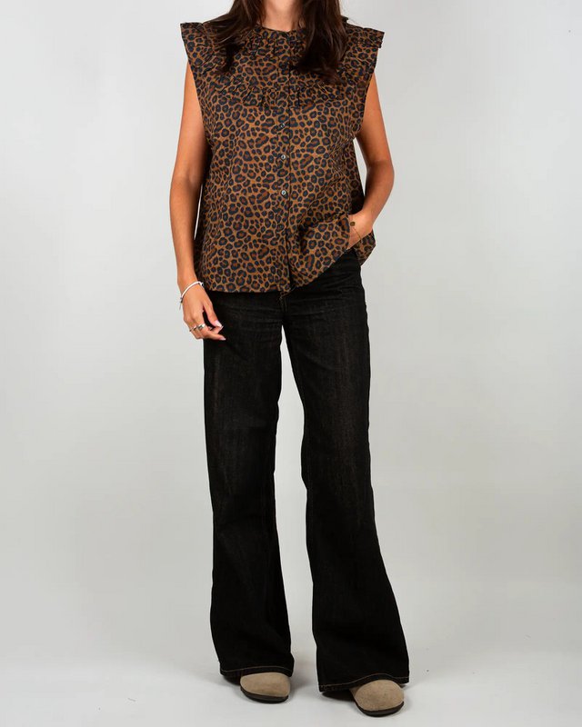 Leopard flæsede ærmeløs damebluse