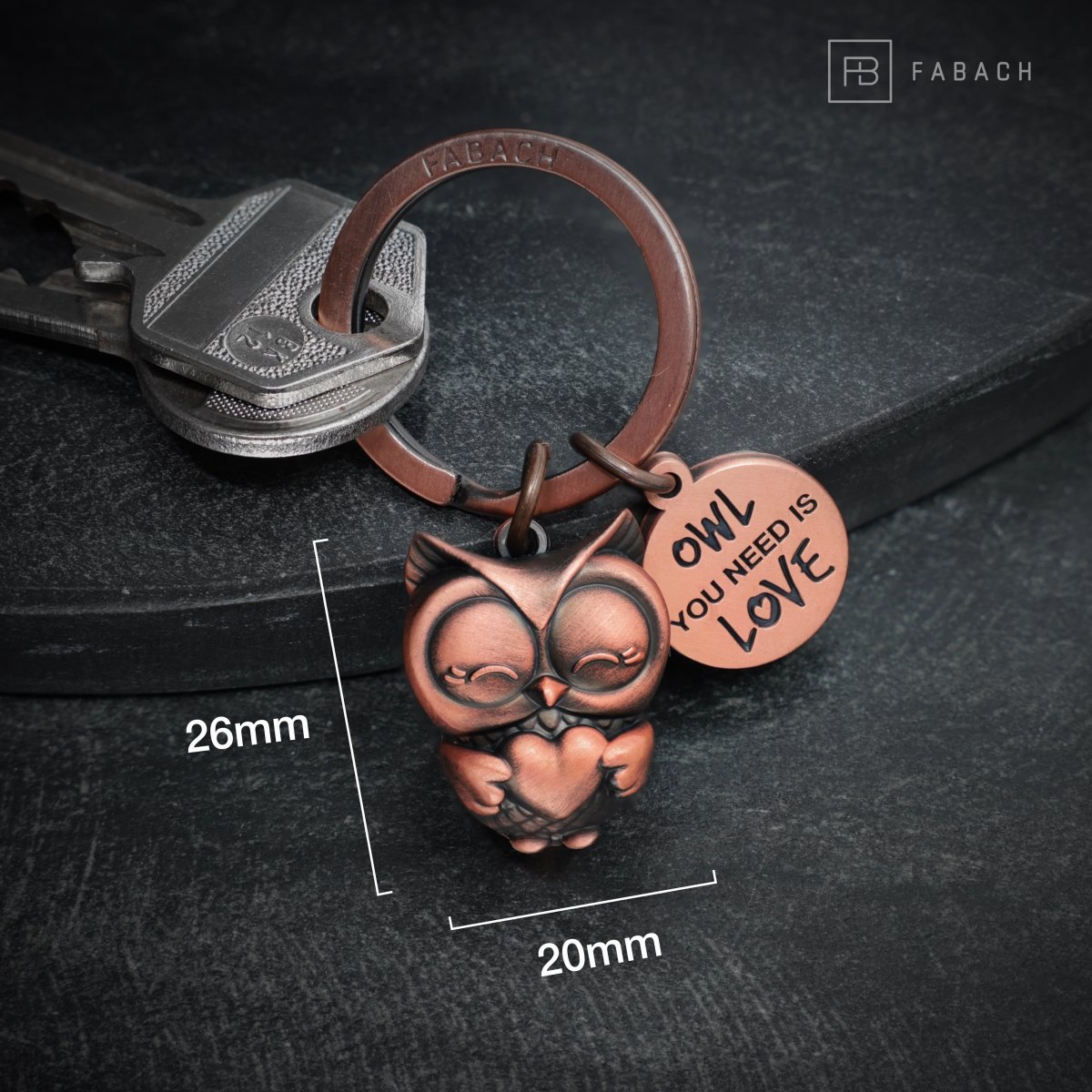 "Owl you need is Love" uil sleutelhanger Uiltje met hart en gravure - lieve uil geluksbrenger