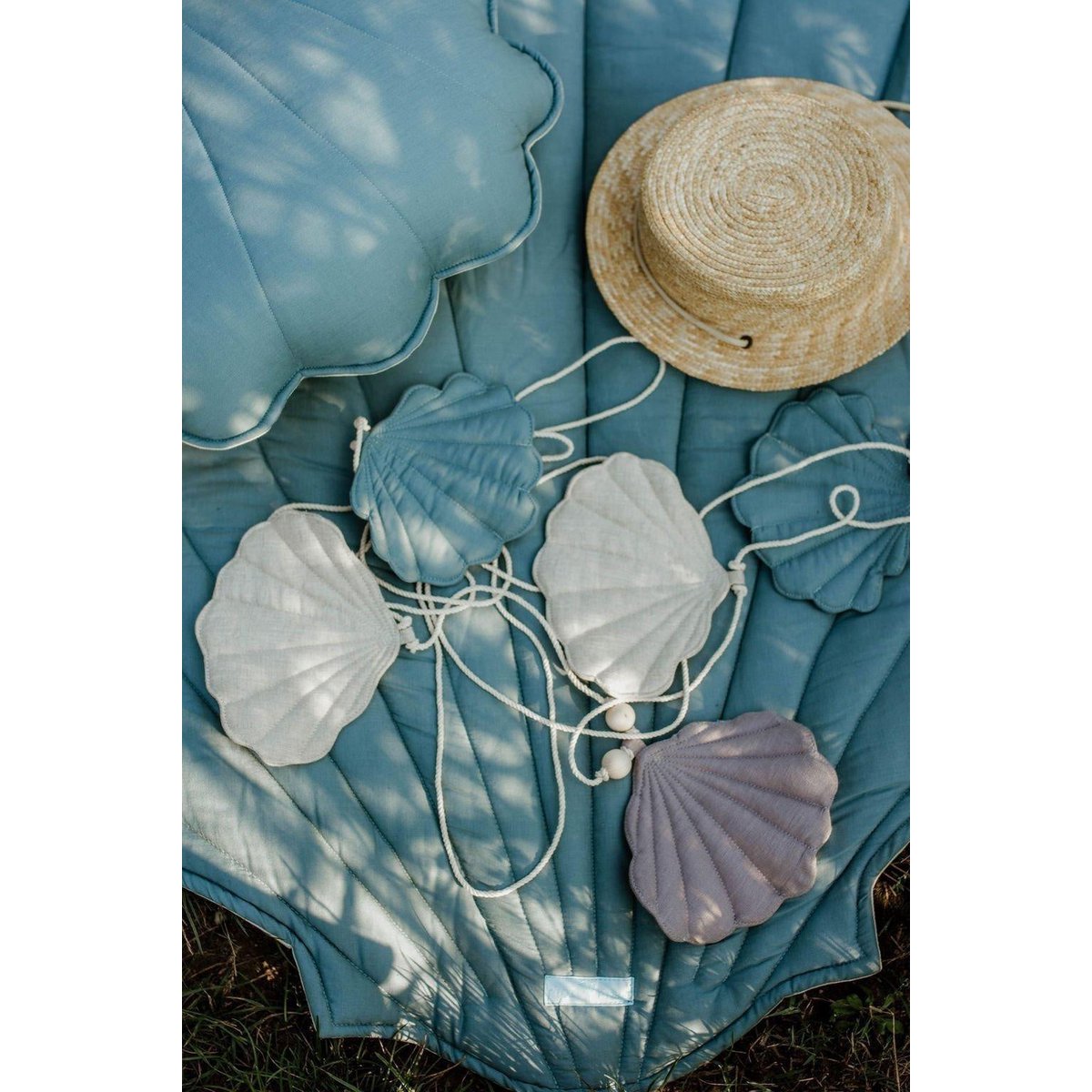 Leinengirlande „Dirty Blue“ mit Muscheln