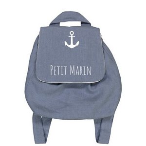 Small sailor gray blue linen backpack