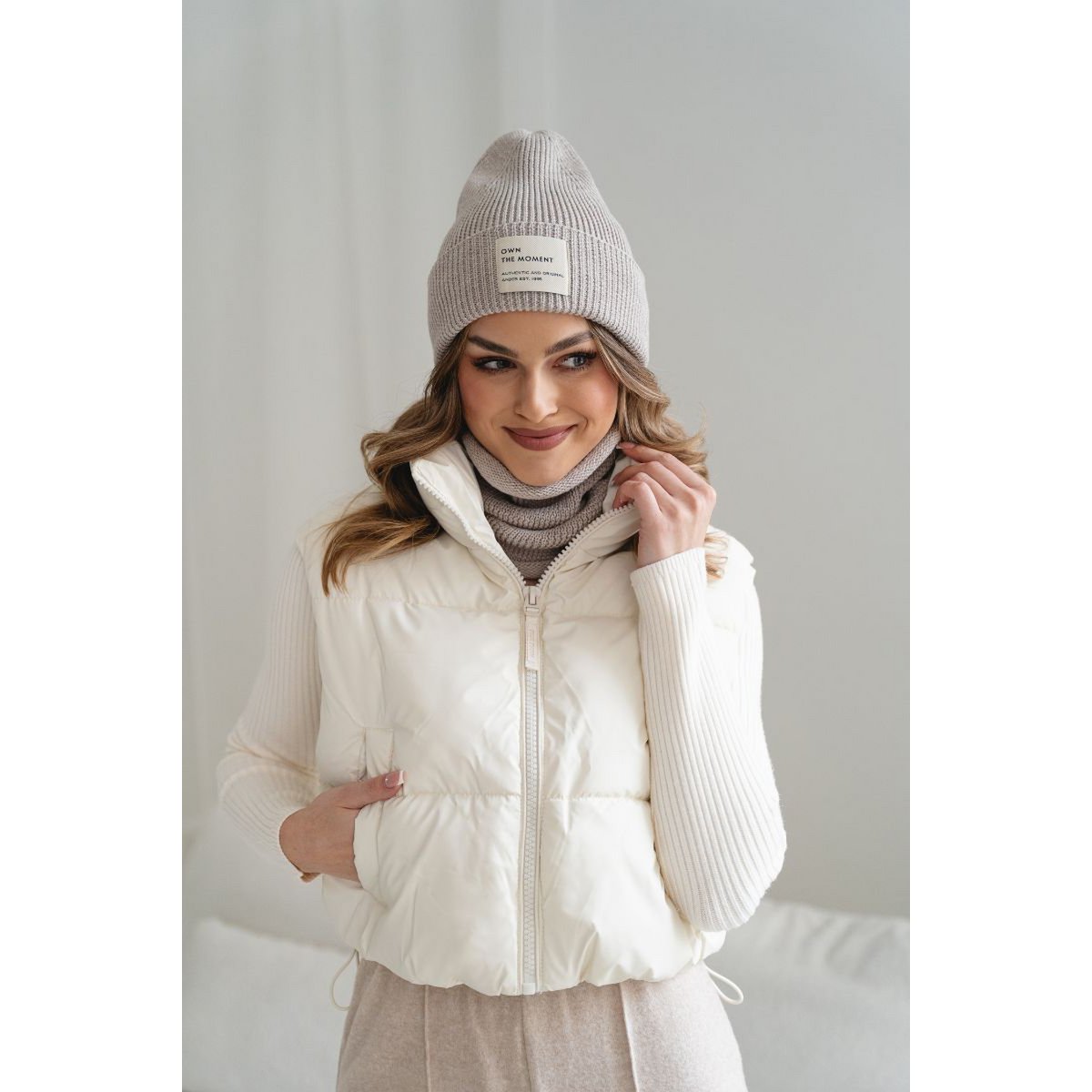BRIGID NEW hat and scarf set – 100% merino wool – beige