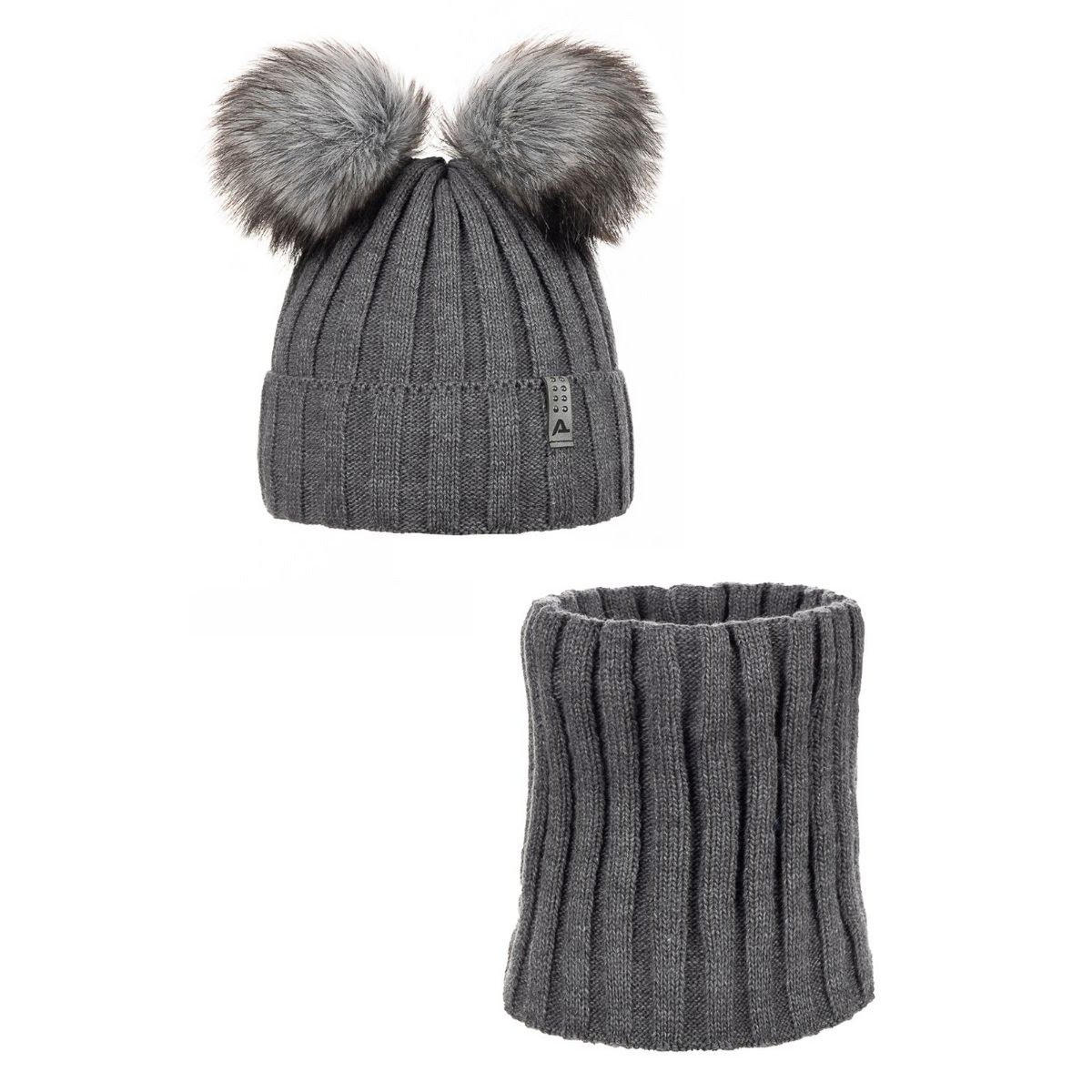 Dubbellaagse muts en snood met POM POM! 10% wol! Gemaakt in Polen