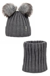 Dubbellaagse muts en snood met POM POM! 10% wol! Gemaakt in Polen