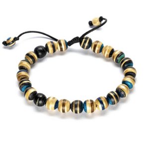Gerecyclede skateboards houten kralenarmband, blauw, 8 mm kralen, unisex, verstelbaar