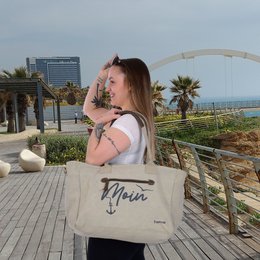 Sunsa Damen große Handtasche. XXL Tasche aus Canvas und Leder. Strandtasche/Weekender in Maritim-Motiv.