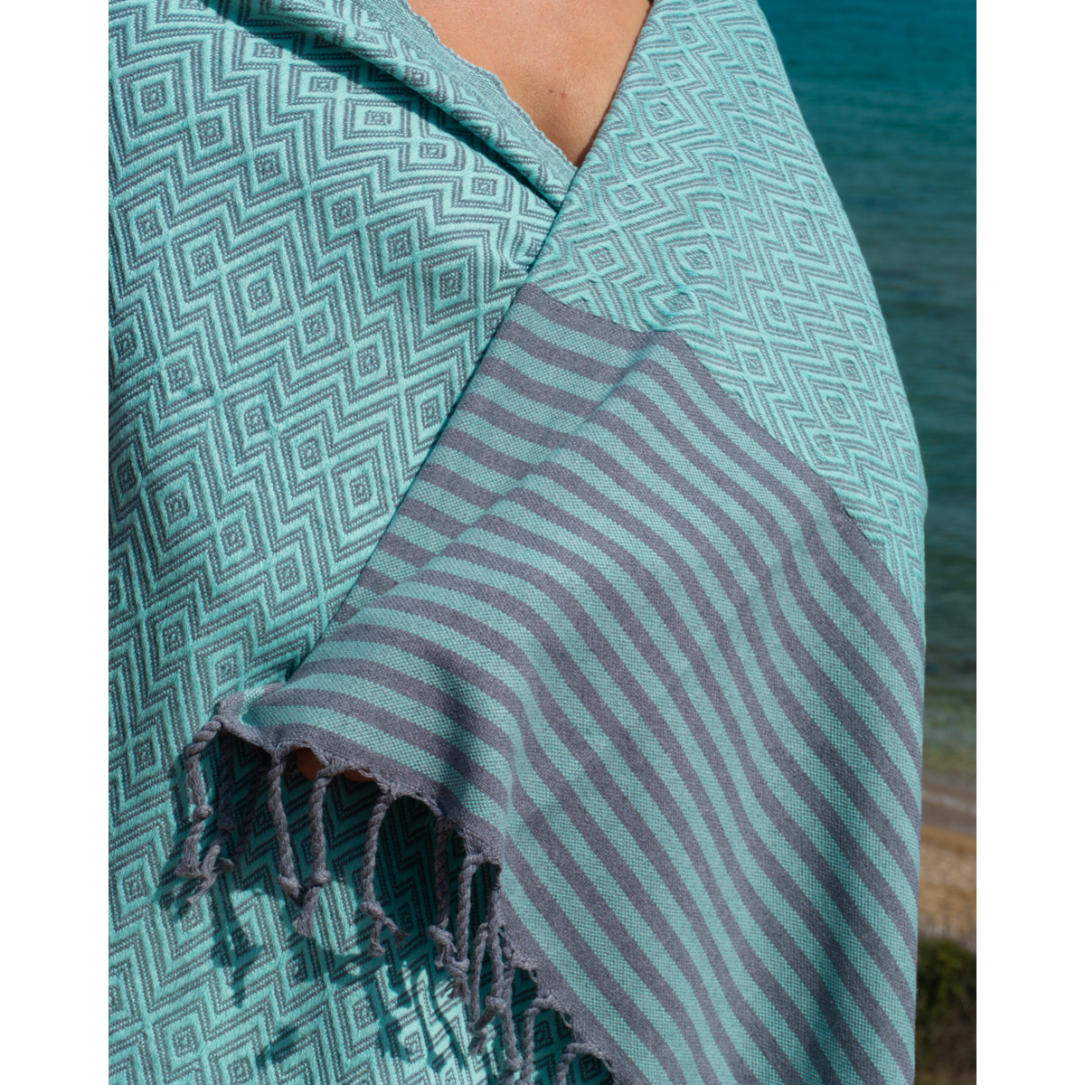 Telo mare SAHARA in cotone Hammam – Leggero – Menta - 180x100 cm