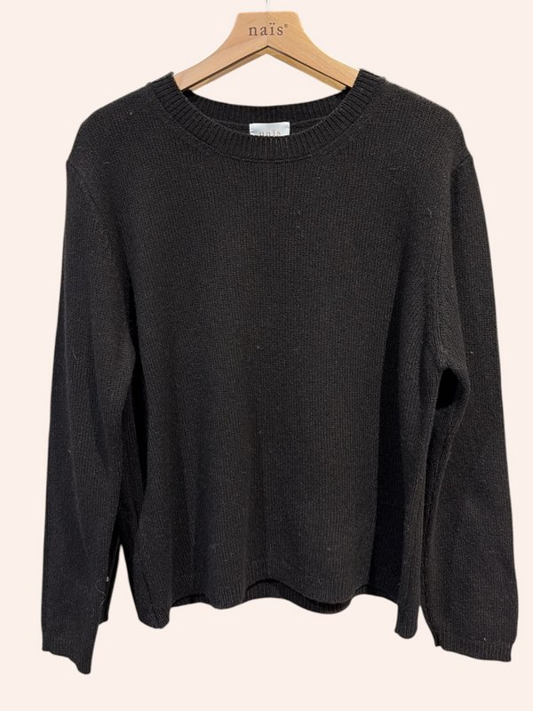 Pull col rond manches longues en 50% cachemire et laine