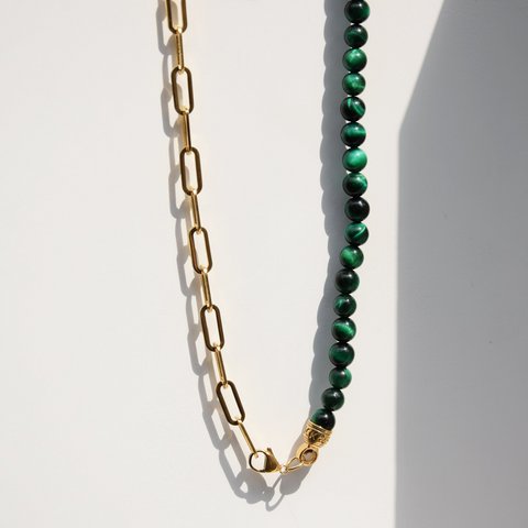 Ketting KRALEN BALI | groen tijgeroog