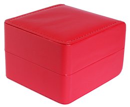 Watch box, hinged with cushion, imitation leather, 11 x 10 x 7.3 cm, red
