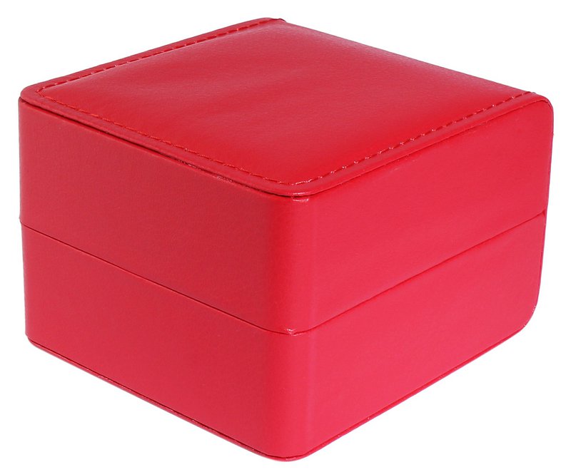 Watch box, hinged with cushion, imitation leather, 11 x 10 x 7.3 cm, red
