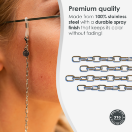 Glasses Cord Links Silver — 100% Stainless Steel & Unisex Eyewear Cords for Women and Men — Glasses Chain with Extra Loops — Brillenkoord Brillenband Brillenkette Cordon de Lunettes Cordón Para Gafas
