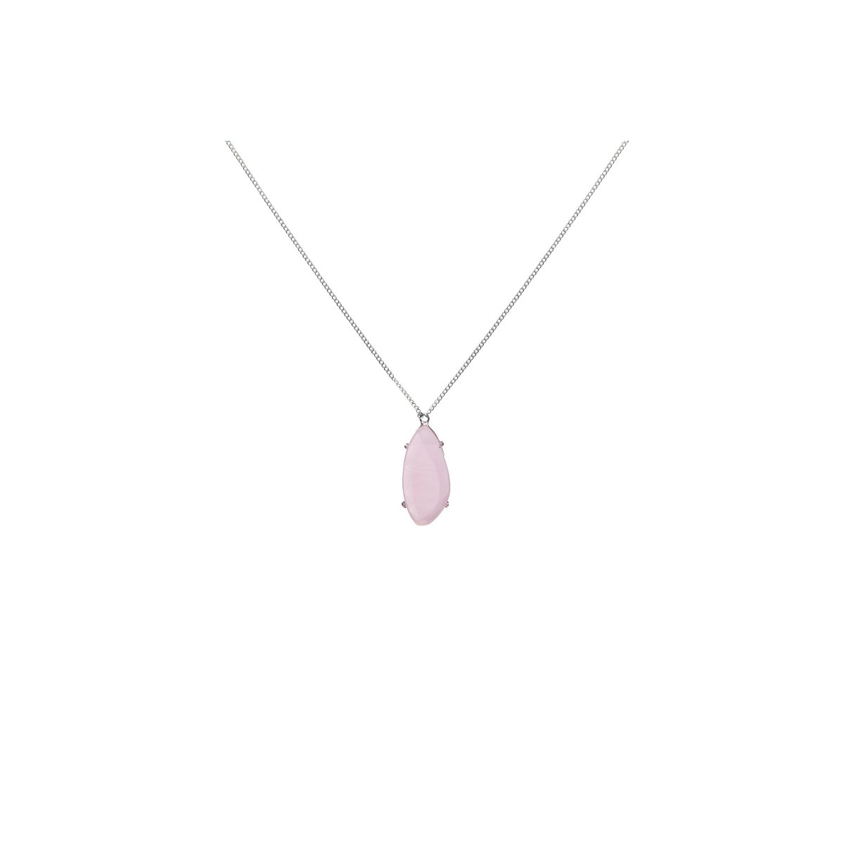 Silver long necklace with pink stone | Powder Pink