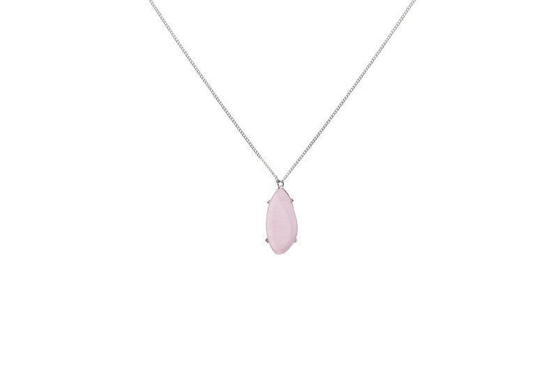 Silver long necklace with pink stone | Powder Pink