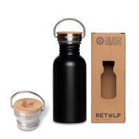 RVS drinkfles bamboe dop 500 ml steel BLACK