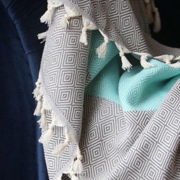Copriletto in cotone Diamond grigio e verde turchese