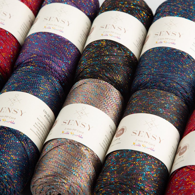 Sensy Premium 2mm Multi Sparkle - Cordón de macramé 90% polipropileno / 10% poliéster de 251 yardas
