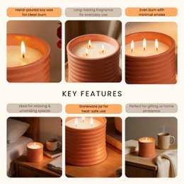 Duftkerze | Sojawachsglas 500g 3-Docht-Baumwolle | Steingut