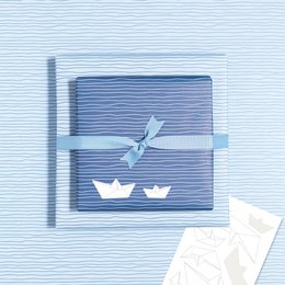 Carta da avvolgimento blu con motivo ad onde - carta da avvolgimento marittima per battesimo, comunione e conferma, acqua di avvolgimento dell'acqua