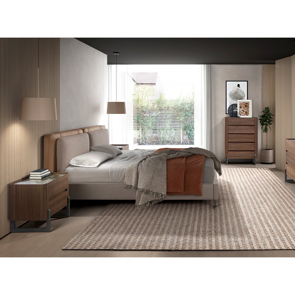 Bett aus Nerz-Kunstleder und grauem Stoff 7154