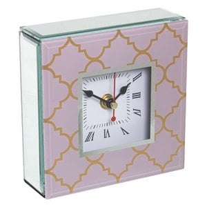 KRISTALL/ROSA HOLZ/GOLD TISCHUHR 145X4,5X14CM, 1XAA NICHT ENTHALTEN ST12567