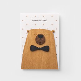 Biglietto di auguri con orso in legno 3D – Calorosi auguri fatti a mano PESKOVOI