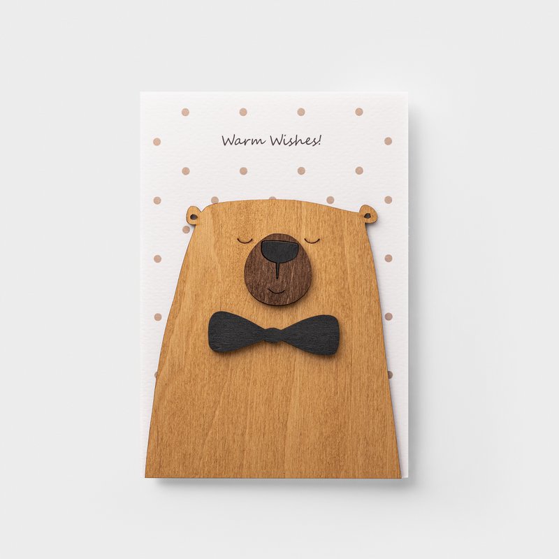Biglietto di auguri con orso in legno 3D – Calorosi auguri fatti a mano PESKOVOI
