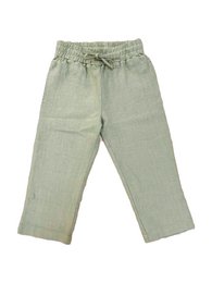 Olive green kids pants with drawstring waist, available in sizes 6Y (116 cm), 8Y (128 cm), 10Y (140 cm), and 12Y (152 cm).