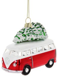 Volkswagen VW T1 Bus Glasdekoration/Weihnachtsschmuck in Geschenkbox – Rot mit Baum