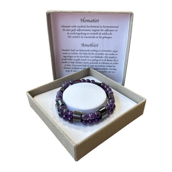 Damenarmband Amethyst 6 mm mit Hämatit