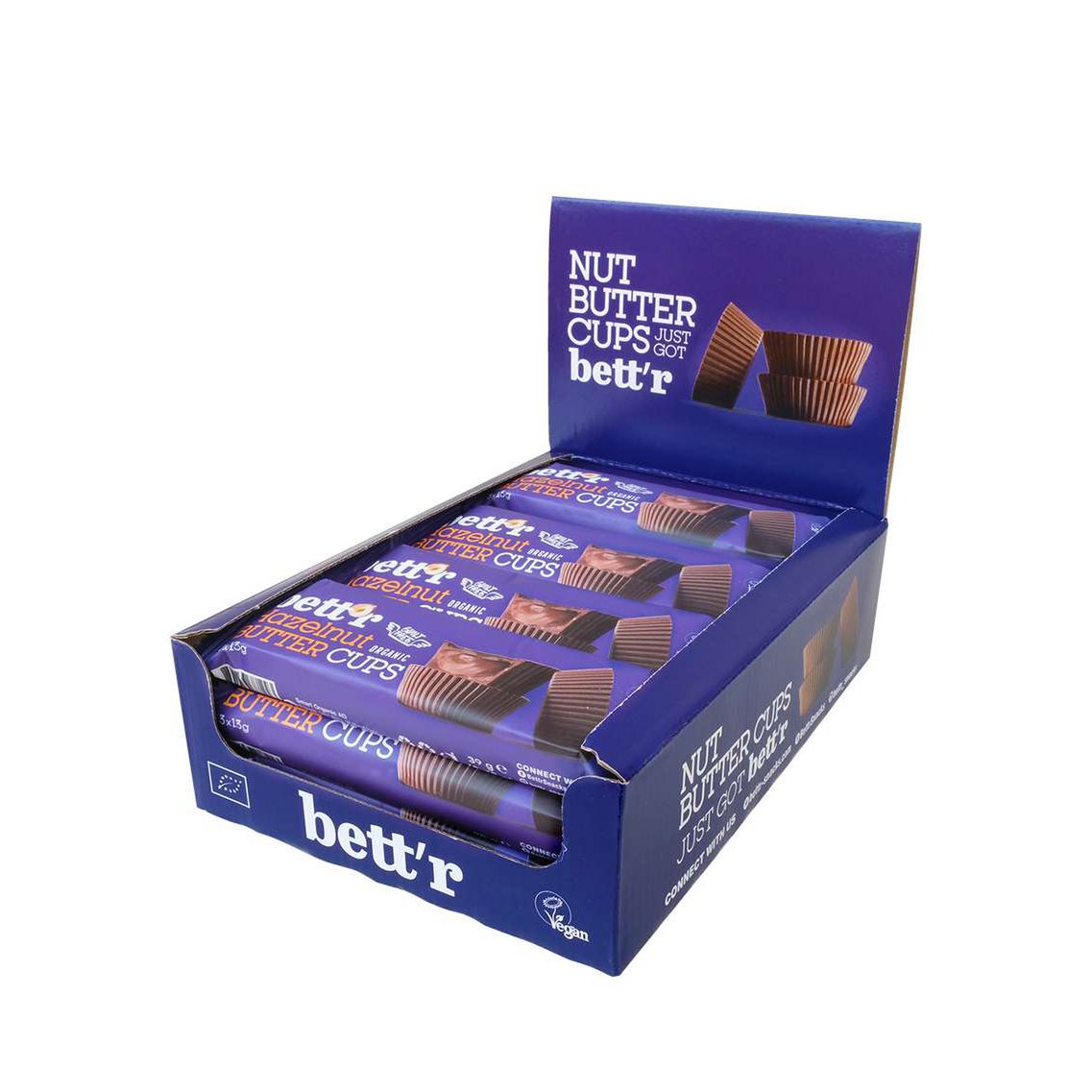Nut Butter Cups with Hazelnut Cream 3x13g, Full Box 12x39g, organic, Bett’r