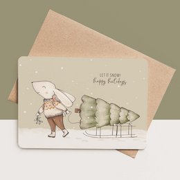 Karte + Umschlag - Hase mit Weihnachtsbaum