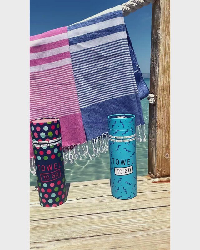 TOWEL TO GO MALIBU Telo mare in cotone 180x100 cm | Asciugamano da piscina ad asciugatura rapida | Blu | con confezione regalo