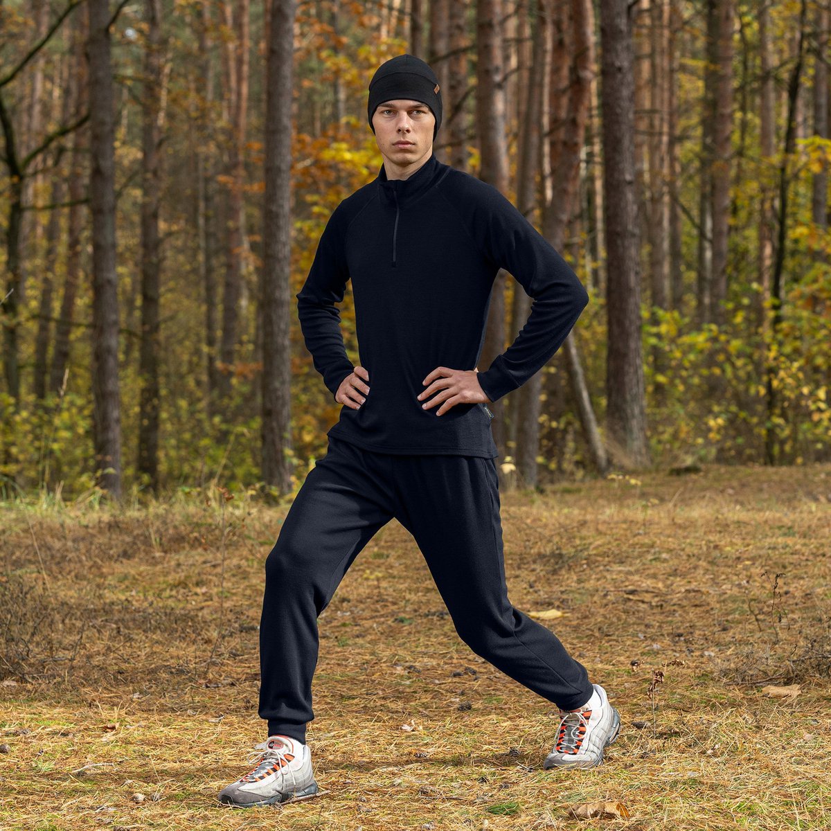 Men's Merino 250 Set of Zip Neck Top & Jogger Sweatpants Dark Blue