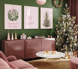 Plakat Kerst Let It Snow, Preppy Kerst Poster, Pink Christmas Plakat, Christmas Tree Poster, Pink Bows Print, Pink Christmas Decor
