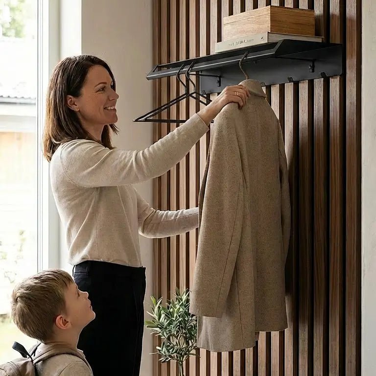 Perchero de pared Ibiza – colgador de pared con estante y ganchos