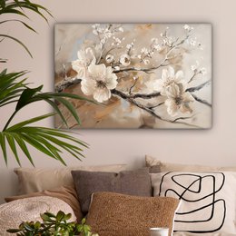 Canvas schilderij  - Wanddecoratie Bloemen - Natuur - Wit - Bloesem - Abstract - Muurdecoratie woonkamer - Slaapkamer decoratie - Kamer accessoires - Schilderijen op canvas