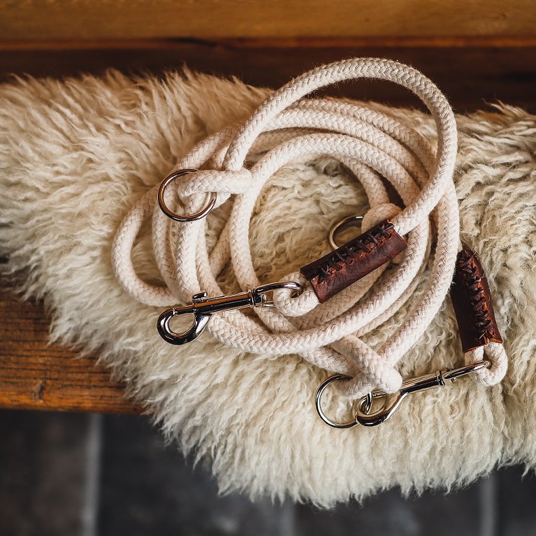 Just Cotton adjustable dog leash | Rope line Ecru